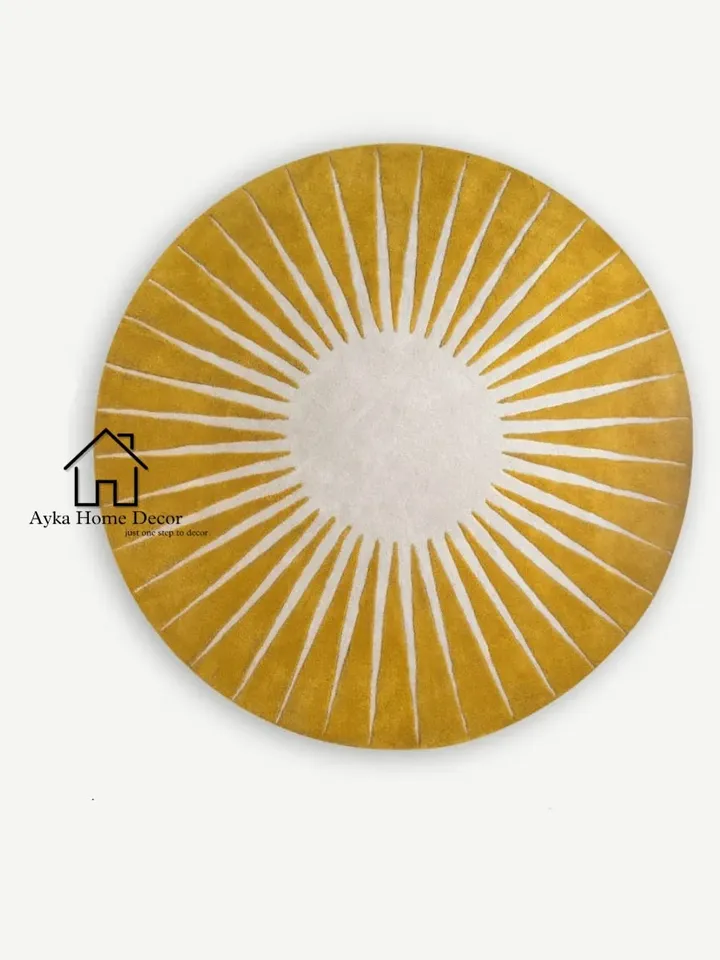 AYKA Round Wool Rug 100% Woolen Area Rug For Hall Kitchen Living Room Bed Room Dining Room Kids Room Carpet , Mustard / Round Rug /Christmas