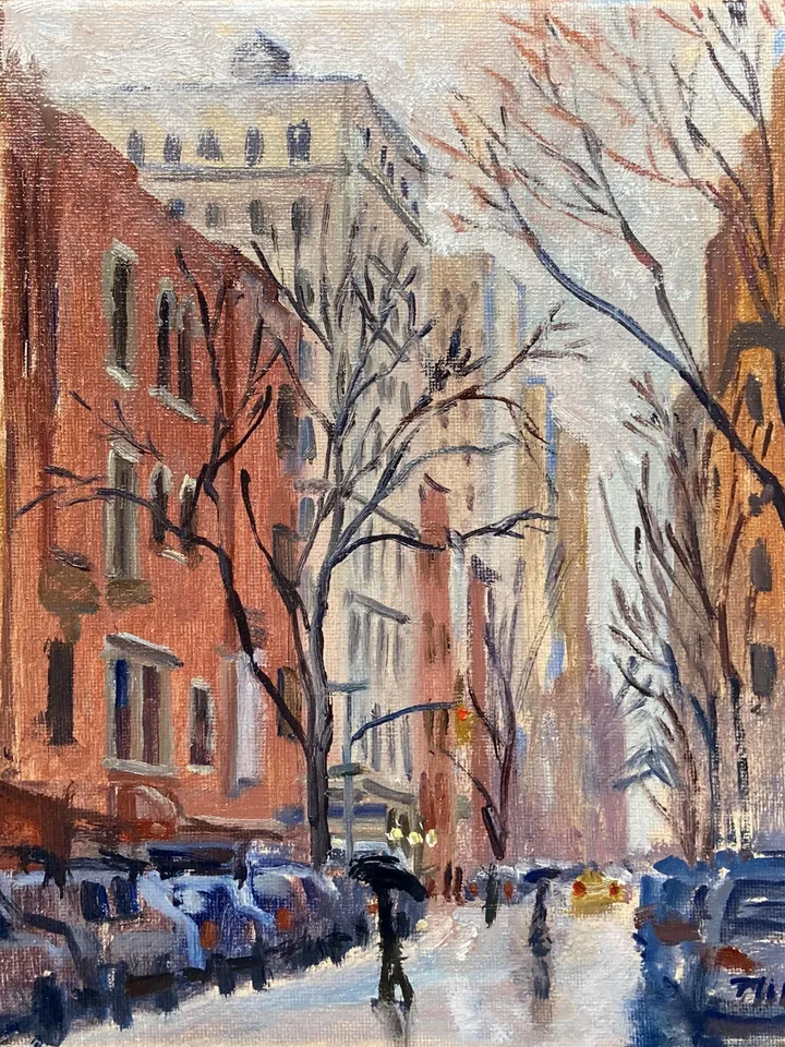 New York Cityscape -Winter Grey/Upper West Side/NYC- 8x10 Oil on Canvas, Impressionist Landscape, Signed Original American Fine Art