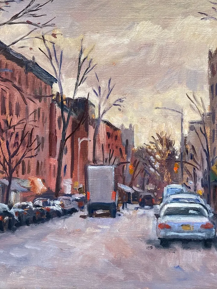 Original East Village Cityscape Painting - Across 6th Street/NYC - 10x16 Oil on Linen, New York Impressionism, Signed Original