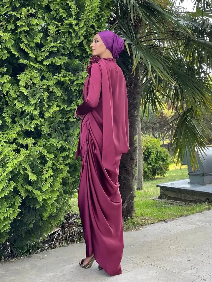 AHUNARE HIJAB - Almira Cherry Satin Bridesmaid Dress, Muslim Evening Dress,Islamic, Engagement, Bridesmaid,, Prom Dresses, Long Dress,
