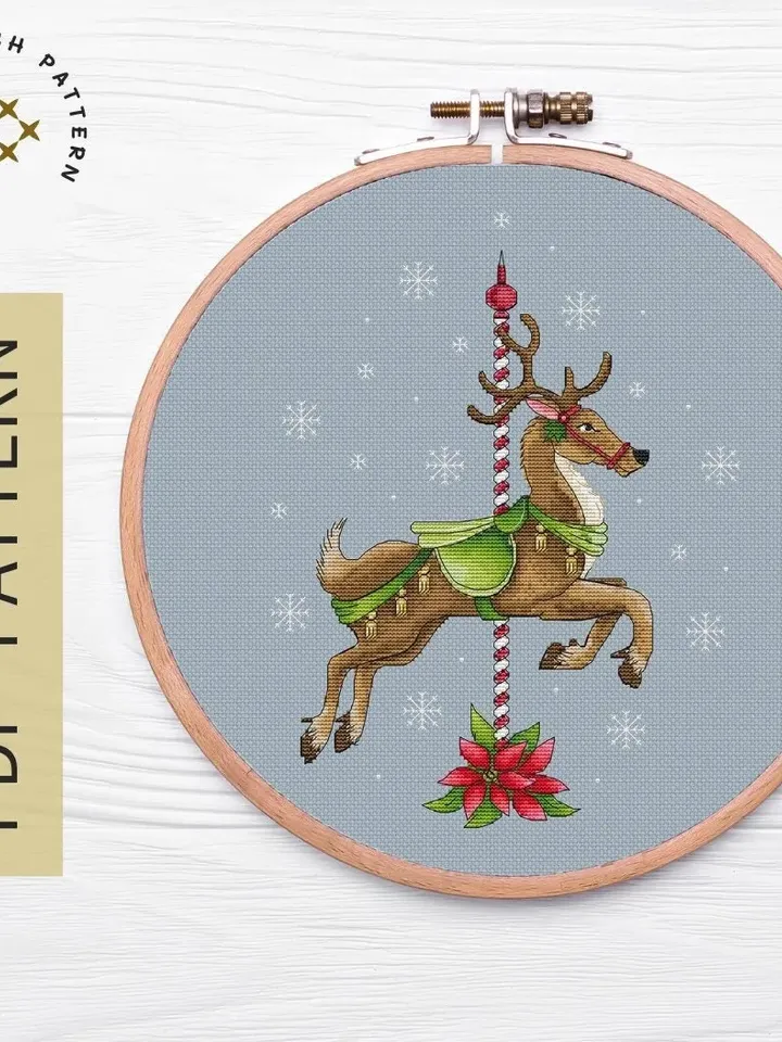 Christmas Deer Cross Stitch Pattern PDF, Counted Cross Stitch Pattern, Winter Cozy Counted Cross Stitch, Holiday Cross Stitch Download PDF