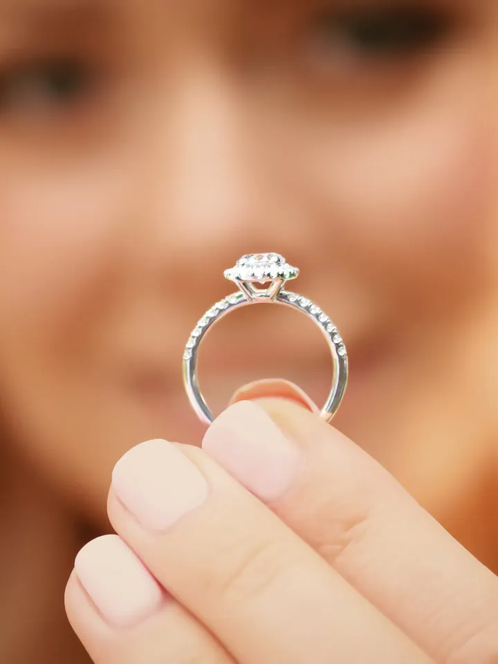 HALO MOISSANITE RING | 1.5 Ct Round Moissanite Engagement Ring | Minimalist Half Eternity Diamond Wedding Ring Band | Women Birthday Gift