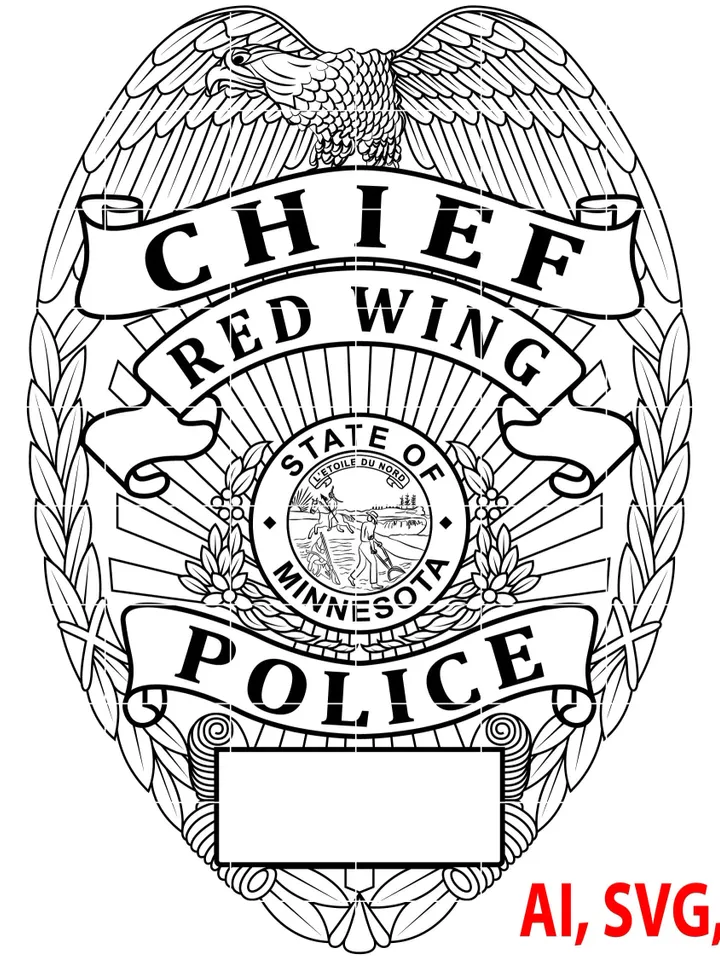 Police Badge, State of Minnesota Red Wing Police Officer Chief Badge, Logo, Seal, Custom, Ai, Vector, SVG, DXF, PNG, Digital