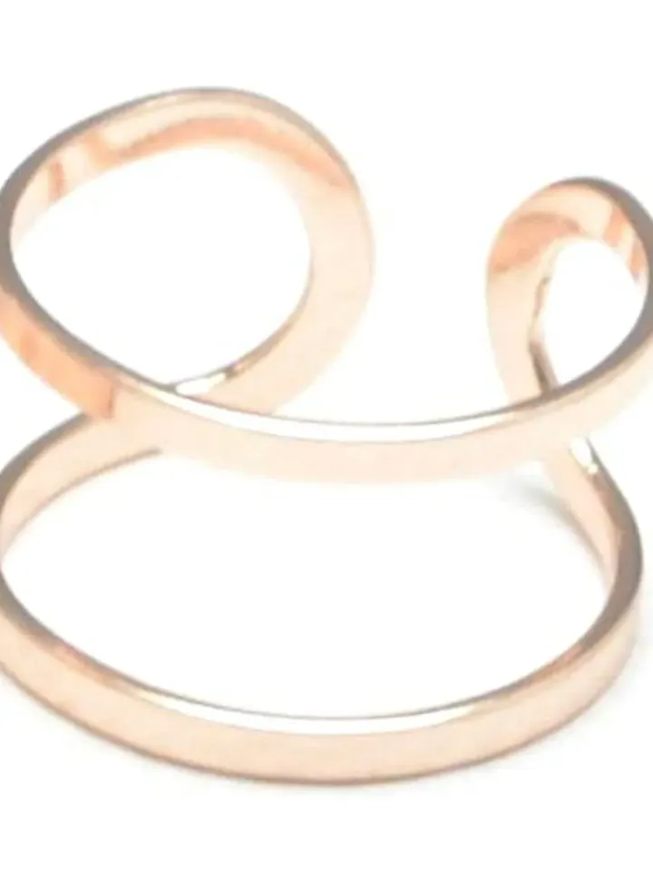 Minimalist Double Band Ring for Women, Rose Gold and Silver Knuckle Ring, Dainty Geometric Parallel Line Adjustable Open Ring, Gifts for Her