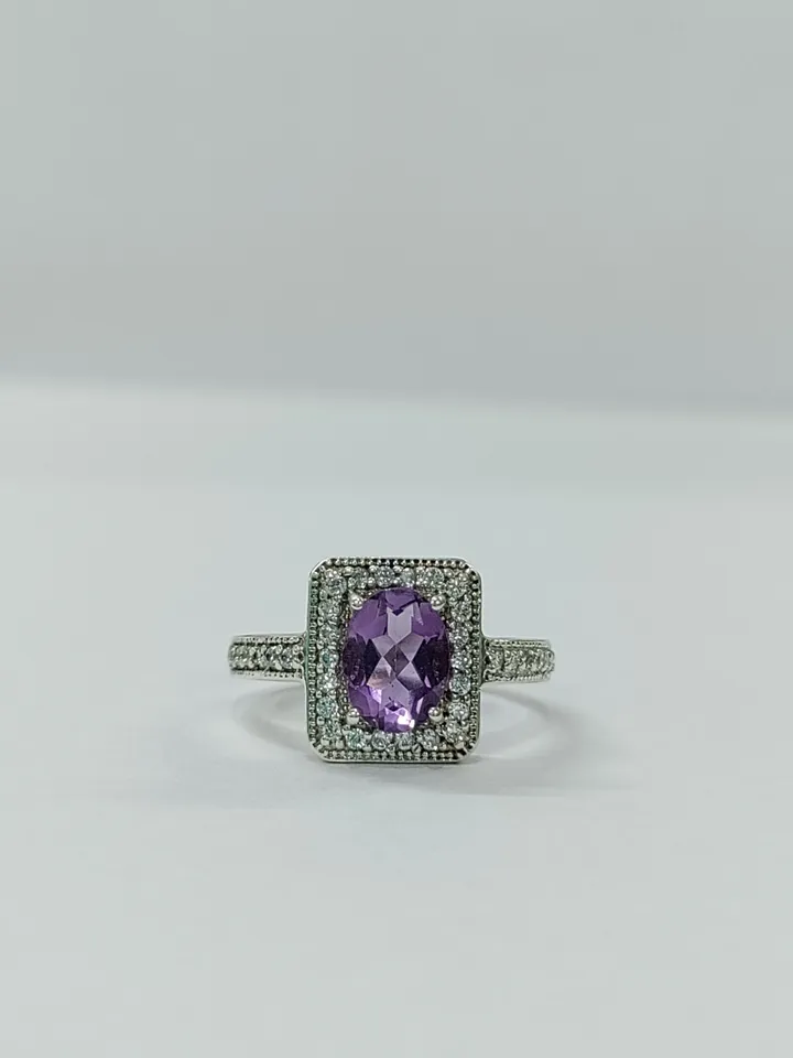 Natural Amethyst Ring, Engagement Ring, Pave CZ Ring, 925 Sterling Silver Ring, Purple Amethyst Wedding Ring, Bridal Jewelry, Oval Cut Ring