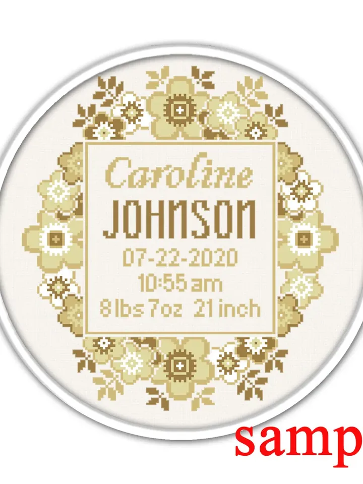 Wreath cross stitch pattern. Flower frame cross stitch. Hoop art. Modern cross stitch.