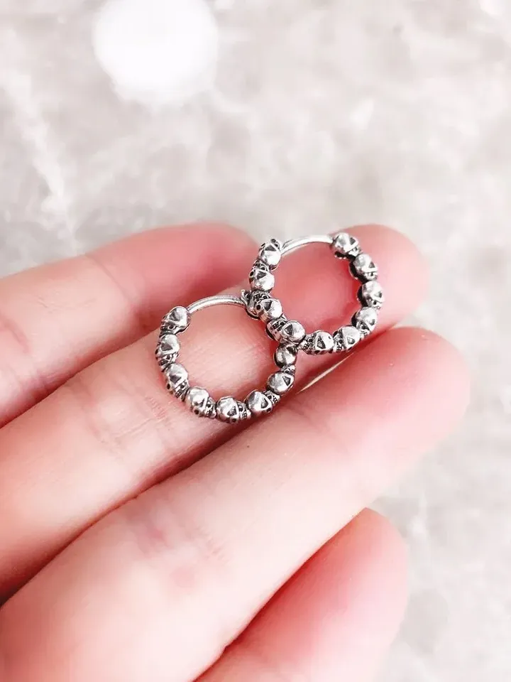 Silver Skull Hoop Earrings, Skull Hoops, Skull Earrings, Silver Skull Earrings, Skull Hoop Earrings, Candy Skull Earrings, Candy Skull Hoops