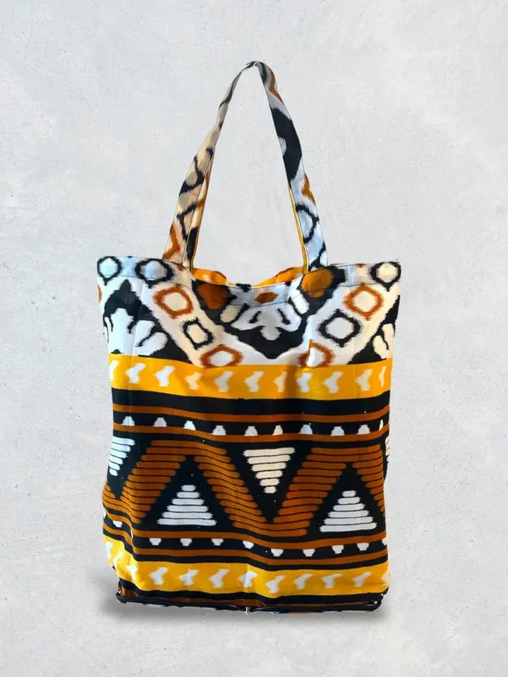 Foldable Shopping Tote | Foldable Grocery Bag | Batik Grocery Bag | Ikat Cotton Tote