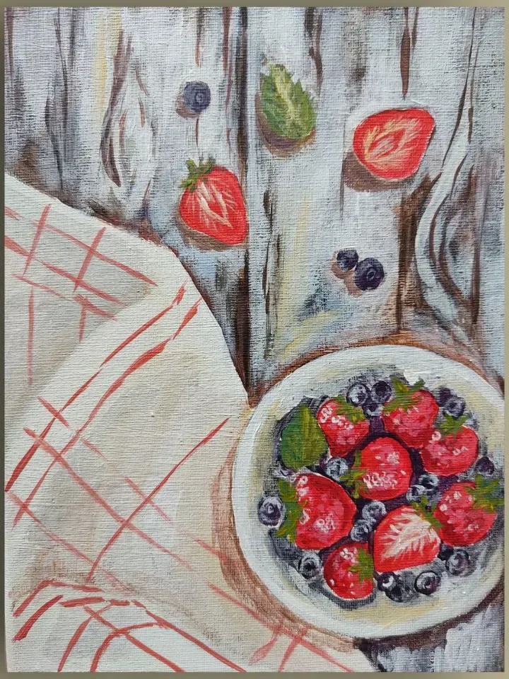 Strawberry still life painting on canvas