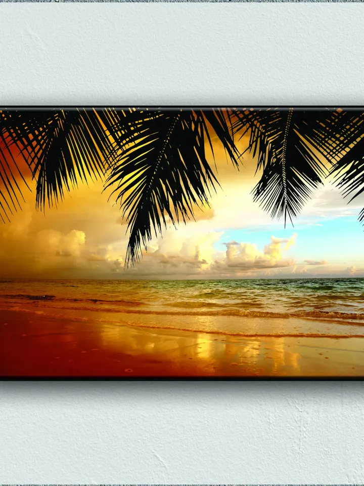 Palm and Sea Landscape Print on Canvas , Floating Frame Option, Modern Wall Art, Extra Large Canvas Wall Art