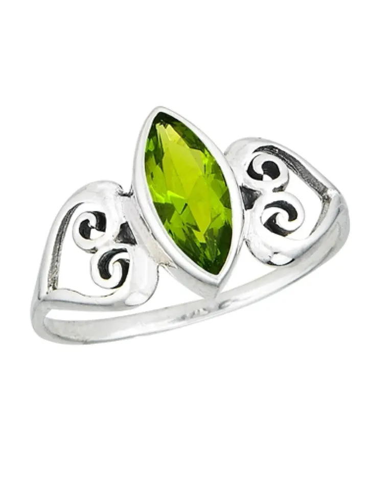 Sterling Silver Celtic Heart Ring with Synthetic Peridot, Irish Ring, Irish Heart Ring, Celtic Ring, Thumb Ring, August birthstone