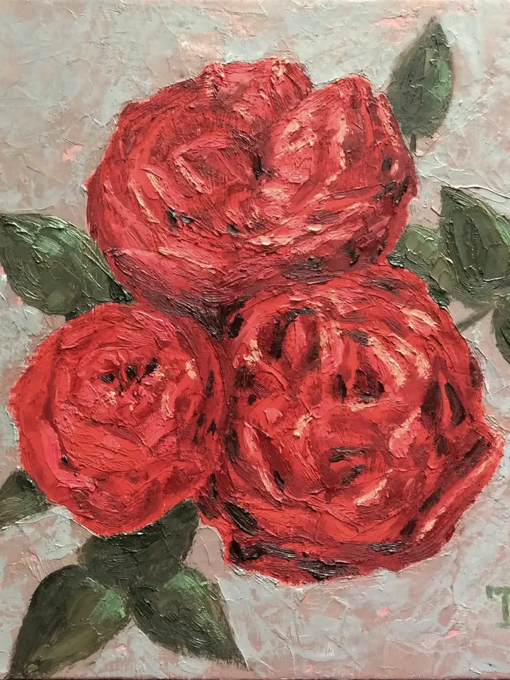 "Red Roses" oil small impasto painting flower stilllife original wall art picture artwork floral
