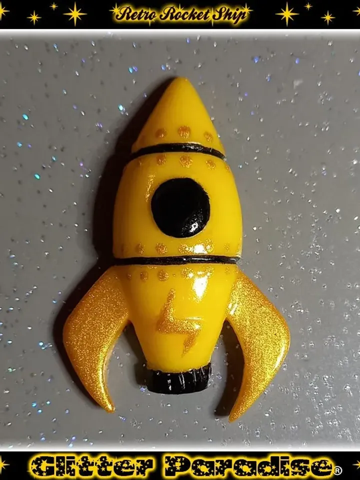 Retro Rocket Ship - Brooch - Retro Futurism - Rocket Space Ship Brooch - 50s Atomic Rocket - Retro Atomic 1950's Jewelry - Glitter Paradise®