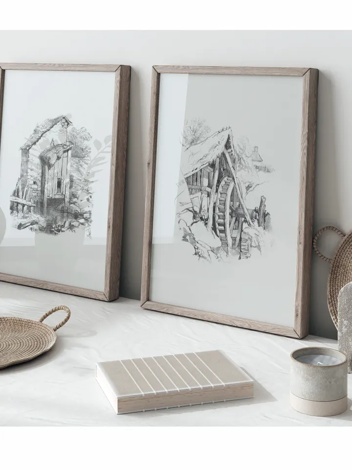 Old Barn Sketches, Vintage Art set of 2 Prints, Farmhouse Wall Art, Printable Decor, Digital Download | 121 S2