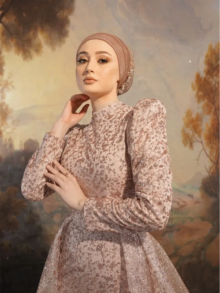 AHUNARE HIJAB - Versica Powder Peplum Wedding Dress, Muslim Evening Gown, Nikah, Islamic Wedding, Engagement, Bridesmaid,