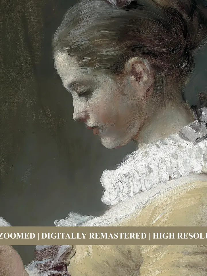 Girl Reading Book Vintage Portrait Oil Painting, Printable Artwork, Downloadable Wall Art Decor | 40