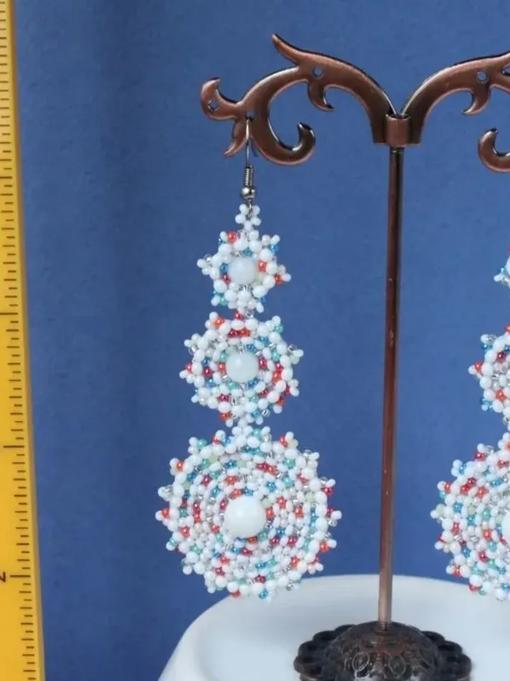 Long White Earrings Seed Bead Earrings Beaded Dangle Earrings Statement Boho
