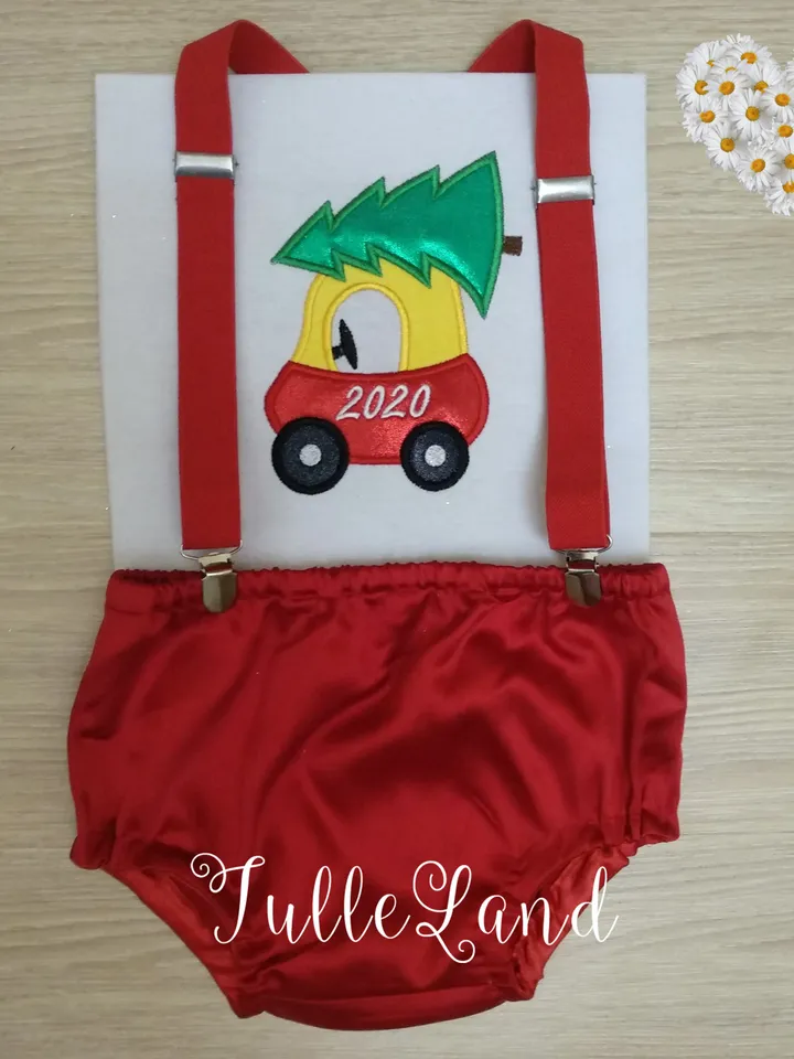 My 1st Christmas Car with Tree Christmas Tree on truck Happy New Year Design applique for Machine Embroidery