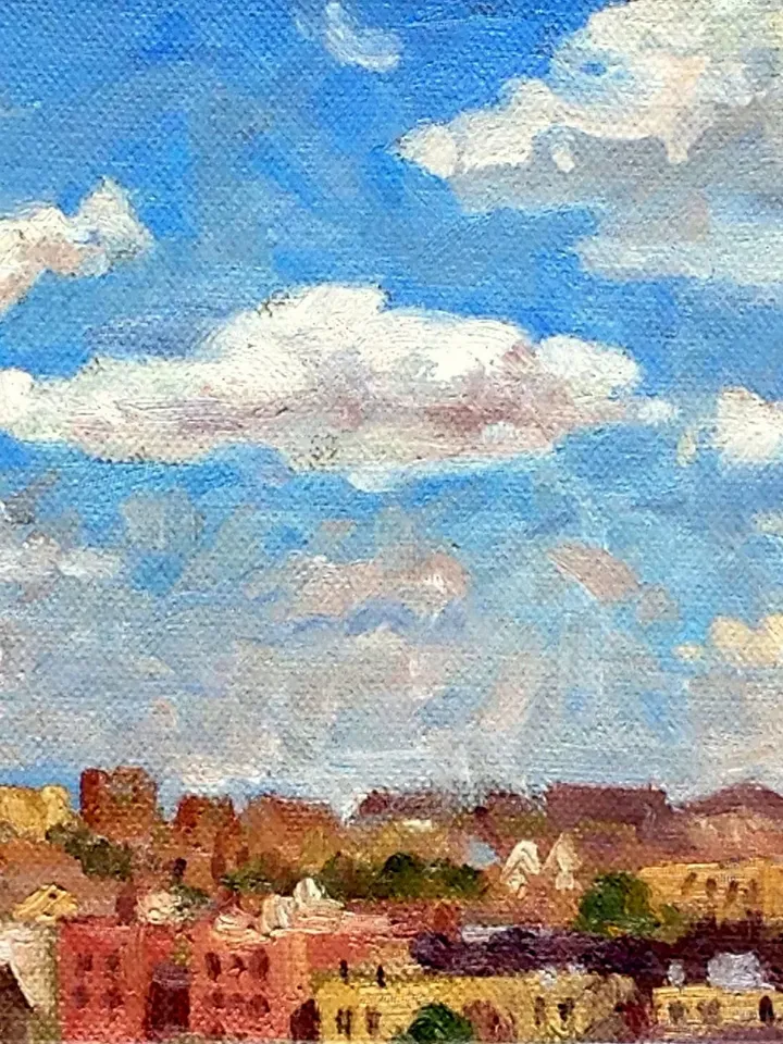 Original Bronx Oil Painting -View of Marble Hill/NYC- 6x12 Oil on Canvas, Urban Impressionist Fine Art, Signed Original Realist Cityscape