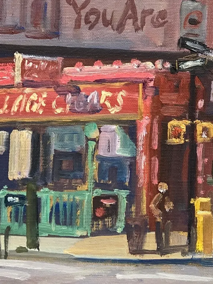 Village Cigars/West Village/NYC- Large Original New York Cityscape Painting, 16x20 Oil on Linen, Contemporary Impressionist Fine Art