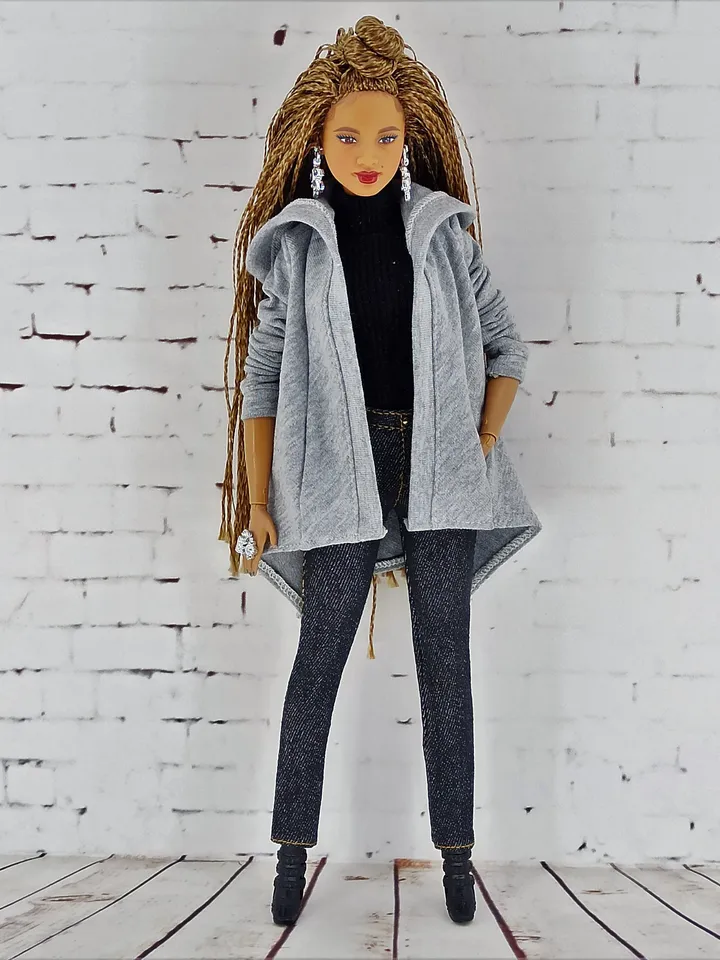 Set of jeans, bodysuit and cape with hood
