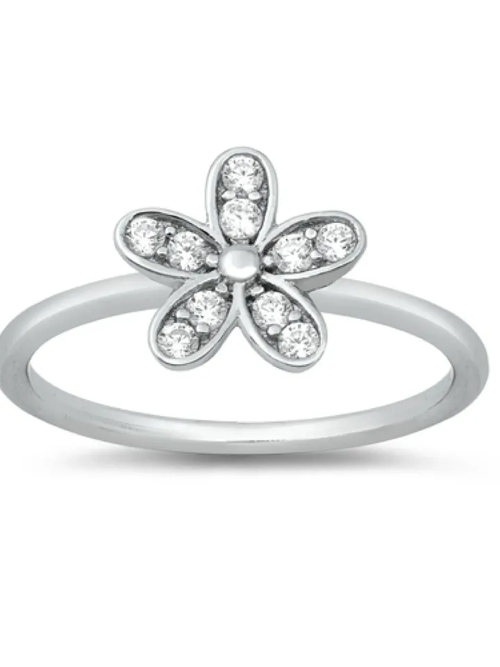 Sterling Silver Flower Ring · Thumb Ring · Cz flower ring · Sterling Silver Flower Ring with CZ · Silver Ring · Pinky Ring · Stacking Ring