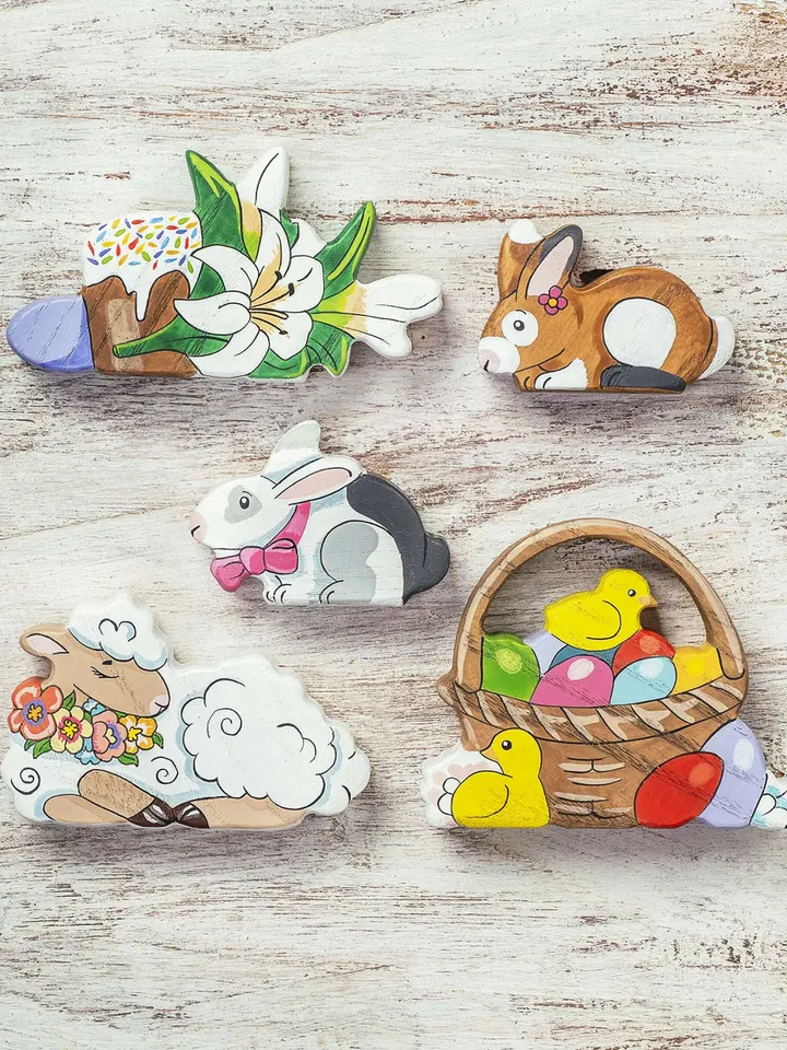 Wooden Easter Basket with eggs and chickens Easter toy Easter gift