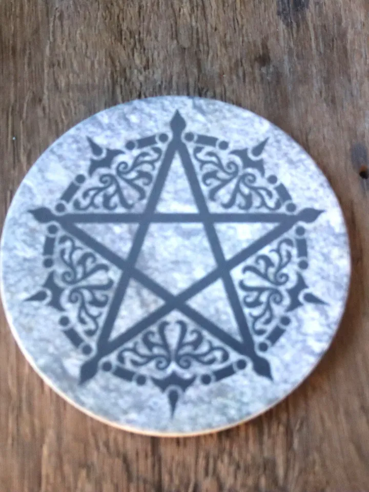 Sandstone Pentacle Tile, Altar Tile, Pentacle Coaster, Pentacle Disk, Original Art Pentacle Design on Sandstone Tile