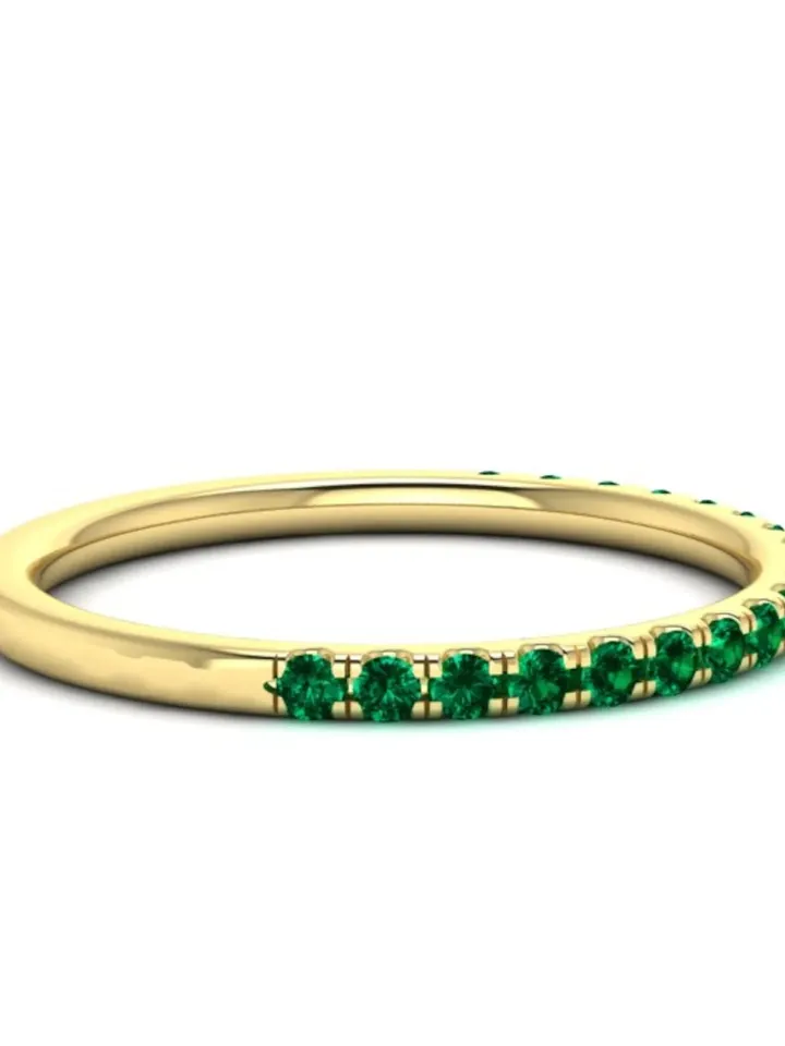 EMERALD GOLD RING | Half Eternity Natural Emerald Ring | Green Gemstone Stacking Gold Ring | Emerald Stone Ring | Valentine's Day Gift