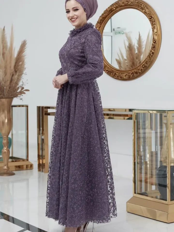 AHUNARE HIJAB - Orkide  Lilac Tulle Wedding Dress, Muslim Evening Gown, Nikah, Islamic Wedding, Engagement, Bridesmaid,