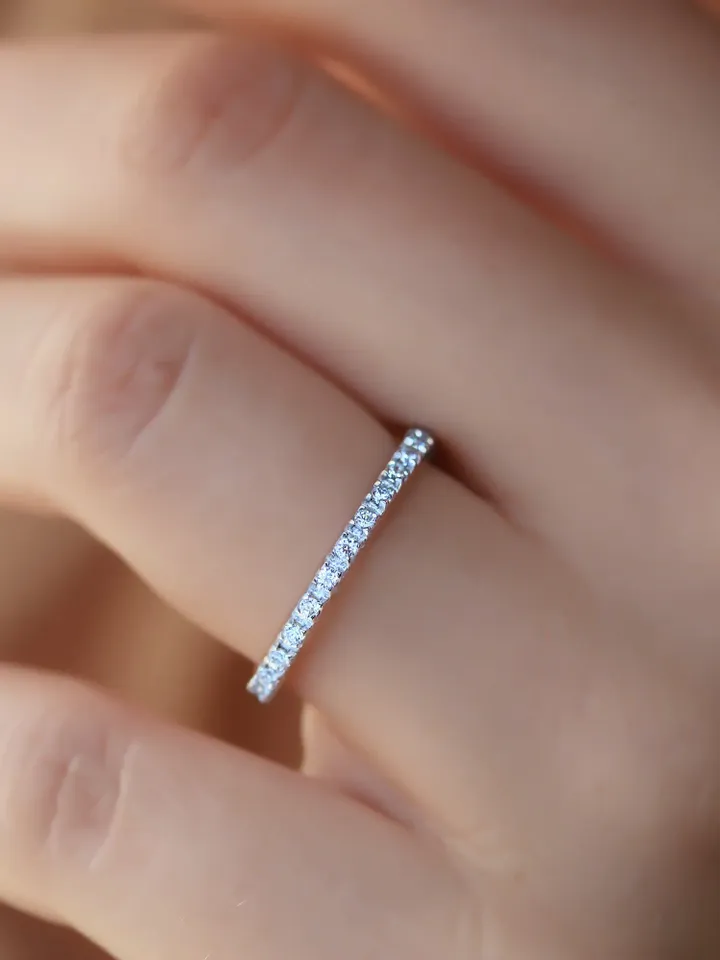 WOMEN ETERNITY RING | Micro Pave Simulated Diamonds Wedding Ring Band | Eternity 14k White Gold Stacking Ring | Natural Diamond Ring