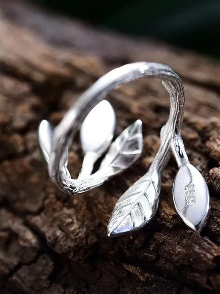 925 Silver Leaf Ring, Adjustable Leaf Ring Silver, Green Leaf Ring, Leaf Ring, Adjustable Ring, 925 Silver Ring, Green Ring, Leaf Rings