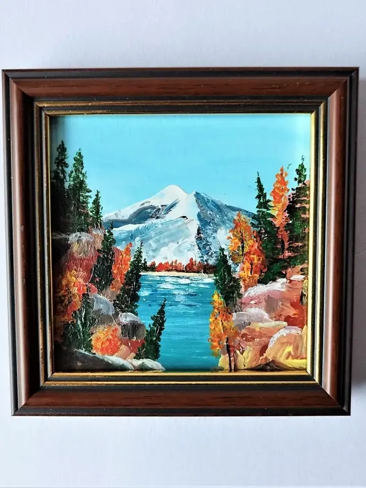Fall mountain landscape painting small wall decor framed art