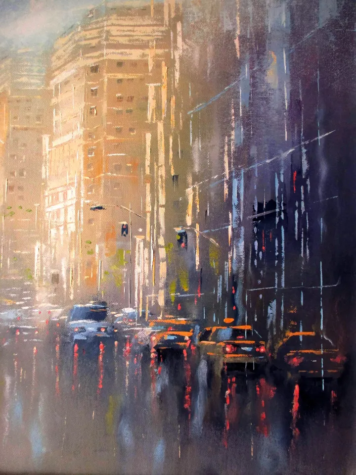New York Painting "DAY AND NIGHT" Original Painting on Canvas Modern City Painting Original Art by "Walperion Paintings"