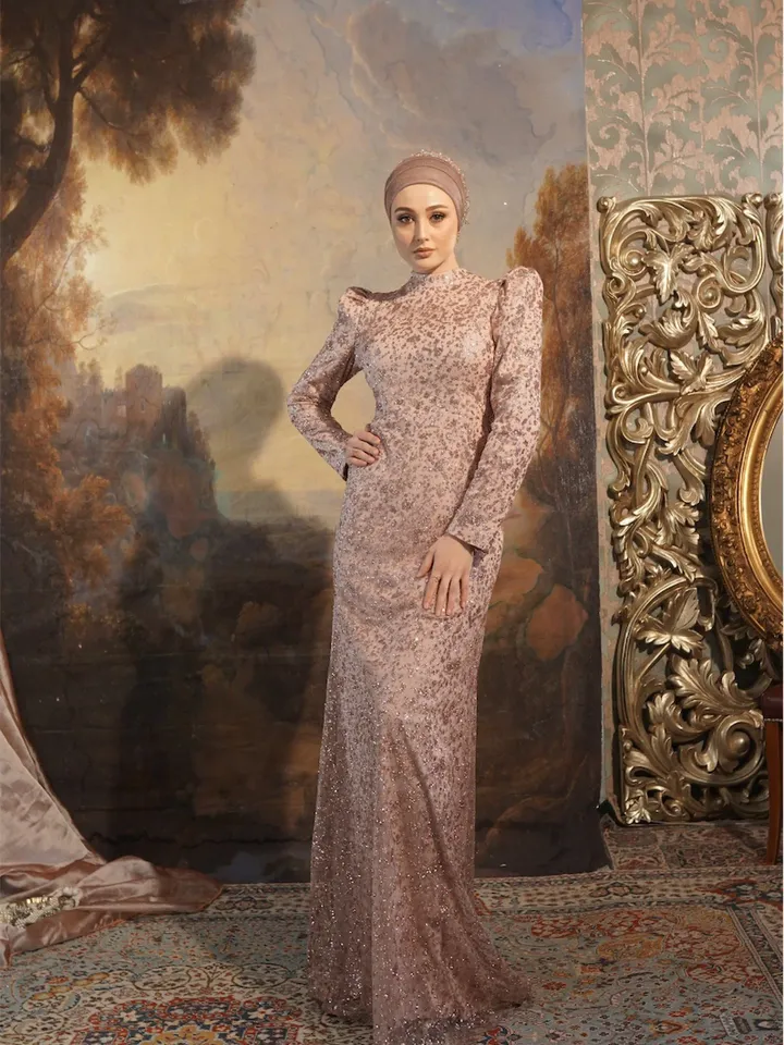 AHUNARE HIJAB - Versica Powder Peplum Wedding Dress, Muslim Evening Gown, Nikah, Islamic Wedding, Engagement, Bridesmaid,