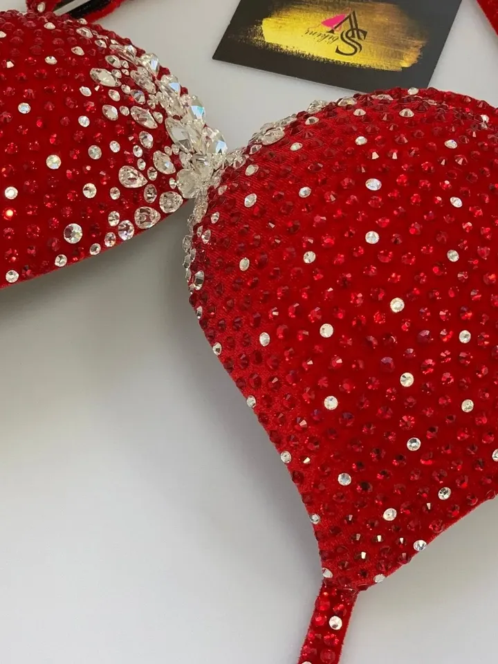 Red with Big Crystals - fitness bikini