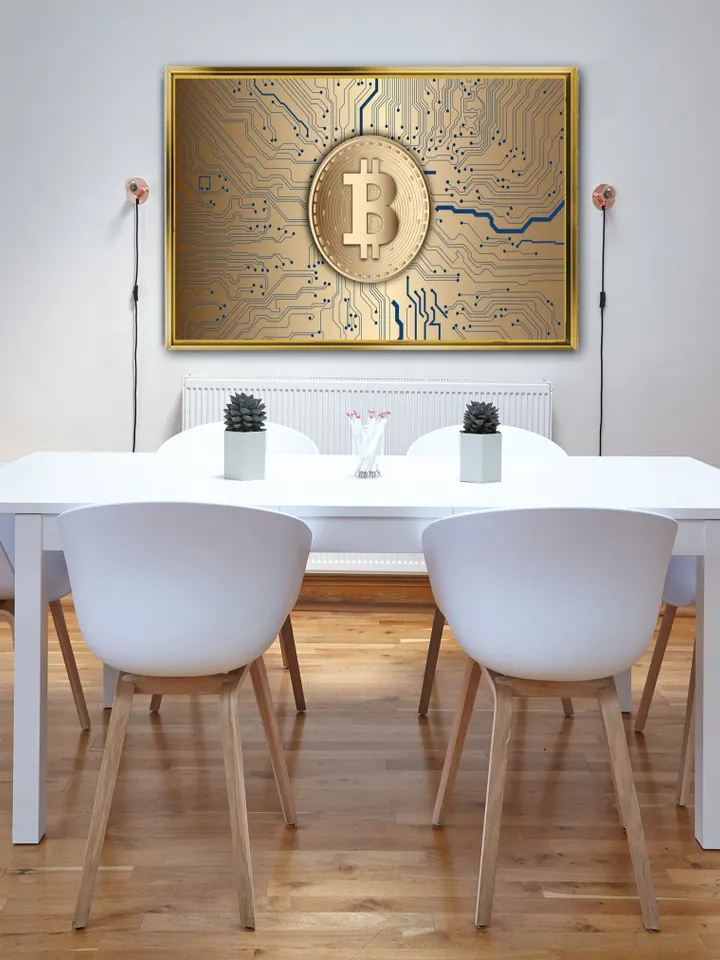 Bitcoin Symbol Print on Canvas , Floating Frame Option, Modern Wall Art, Extra Large Canvas Wall Art