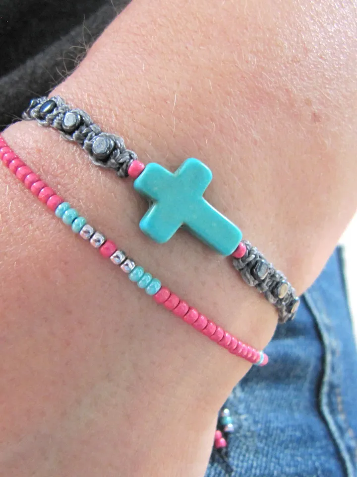 Bracelet set macrame, bracelet with cross, boho bracelets, beaded bracelet, minimalist bracelet, summer bracelets, hippie bracelet, gift