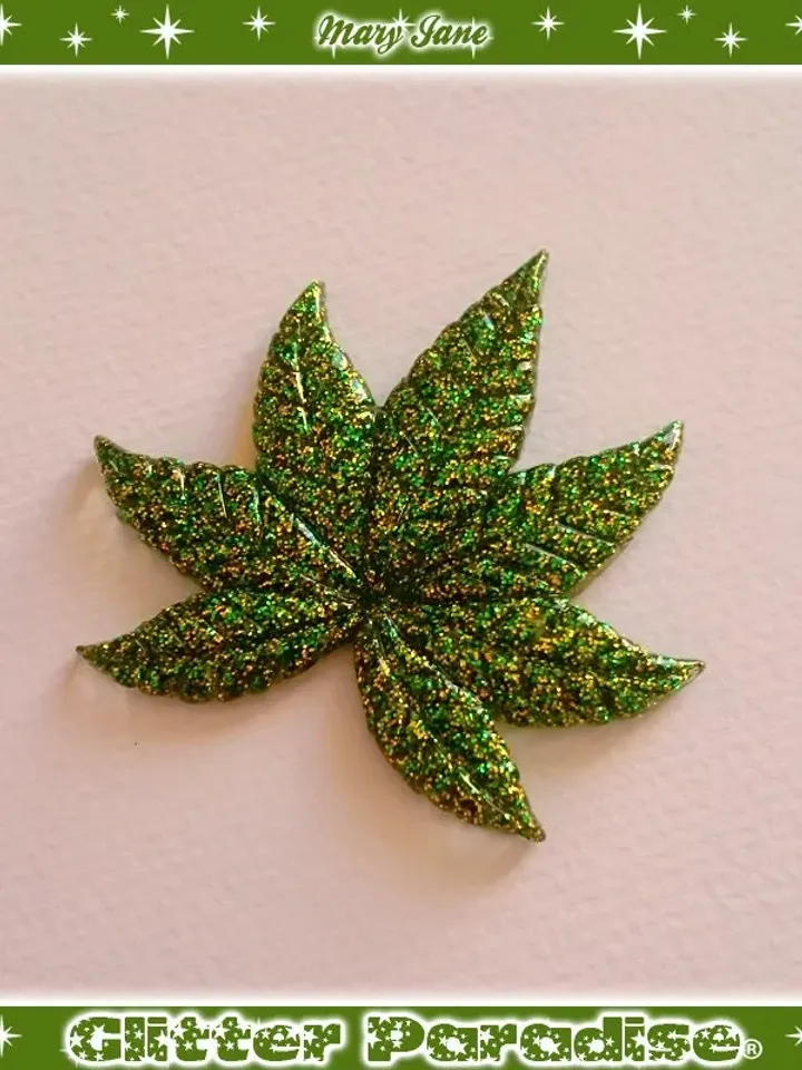 Mary Jane -Brooch - Weed Brooch - Cannabis Brooch - Sativa - Ganja - Marijuana Brooch - Hemp - Stoner Jewelry - Pot Head - Glitter Paradise®