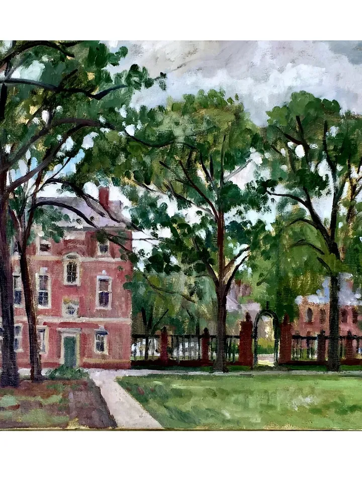 Large Original Landscape Painting - Overcast/Williams College/Sage Hall- 16x24 Oil on Linen, Signed Plein Air Impressionist Fine Art