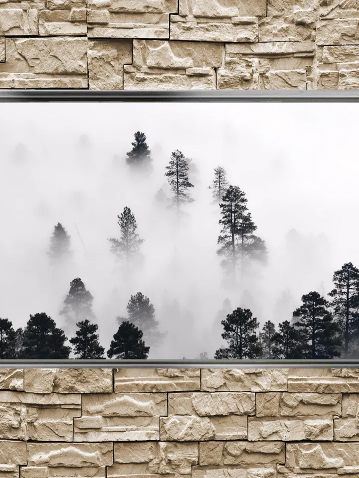 Foggy pines Landscape Print on Canvas , Floating Frame Option, Modern Wall Art, Extra Large Canvas Wall Art