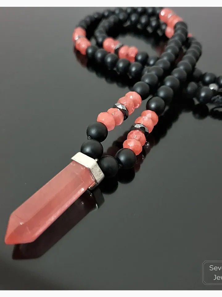 Natural Onyx & Rose Quartz Necklace / Rose Quartz Pendant / Women's Necklace / Men's Necklace / Gift Necklace / Protective