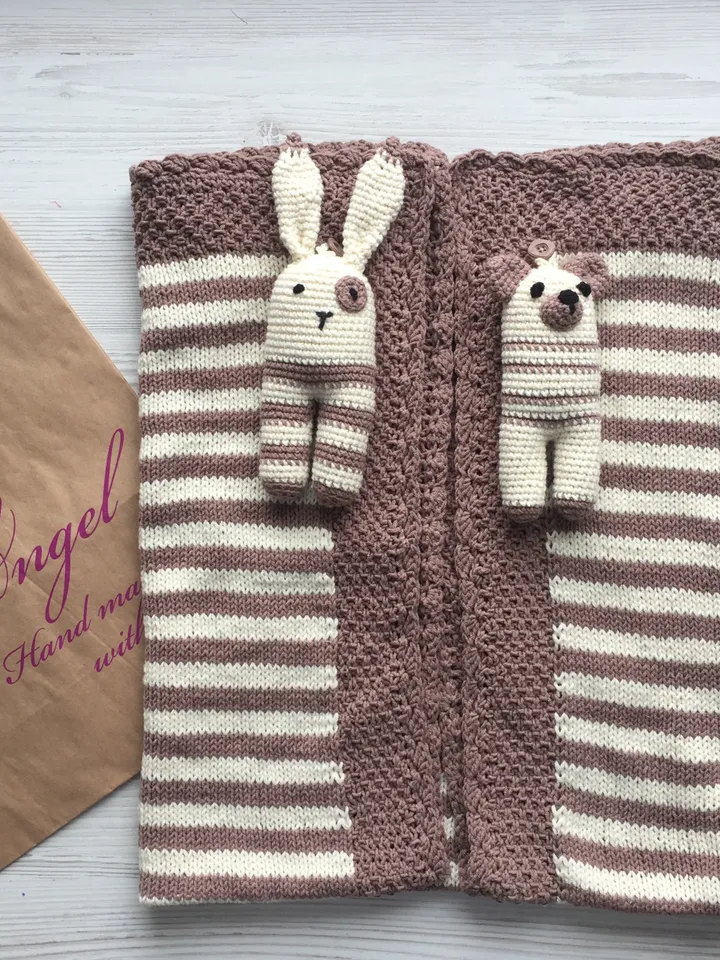 Hand made knitting blanket for baby boy.Baby shower gift for boy.Baptism gift.Take home blanket for boy.Baby born blanket.Blanket with toys