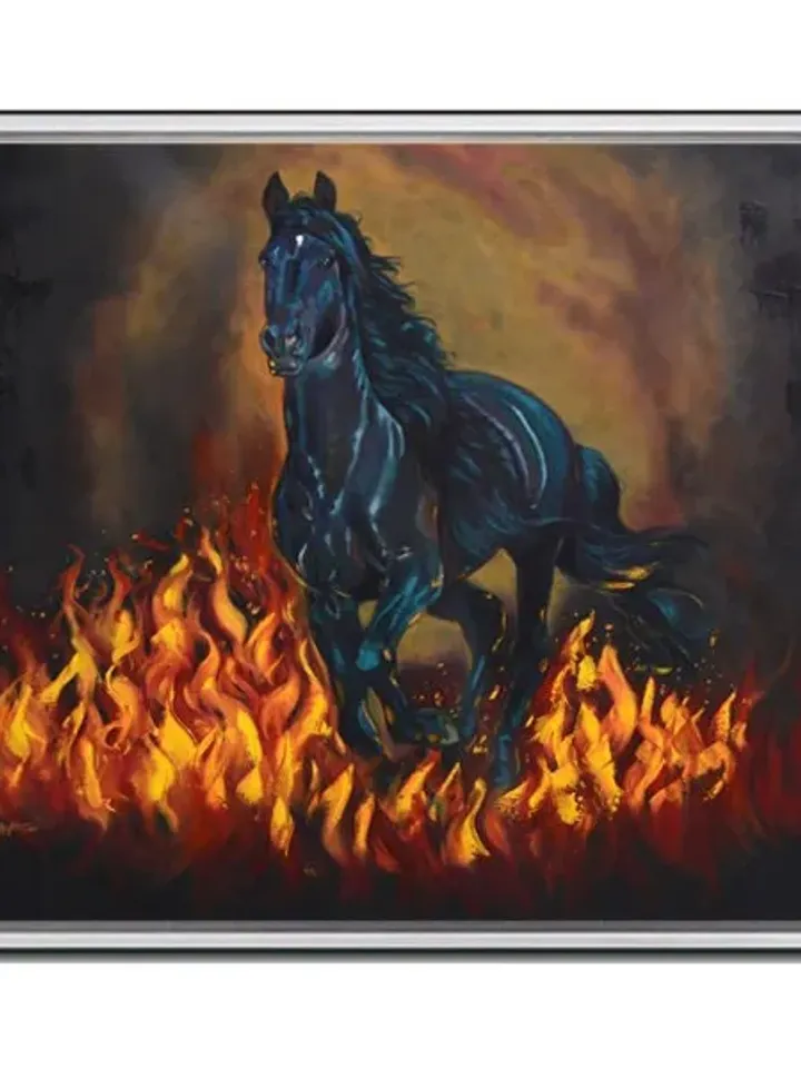 Flaming Horse oil paint Print on Canvas , Floating Frame Option, Modern Wall Art, Extra Large Canvas Wall Art