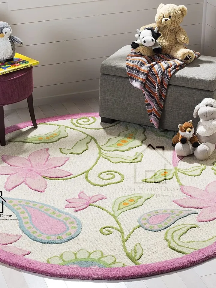 Ayka Round Hand Tufted 100% Pure Woolen Living Room Carpet / Hall Rugs / Dining Rugs / Kids Rugs / Woolen Rug / Christmas Gift