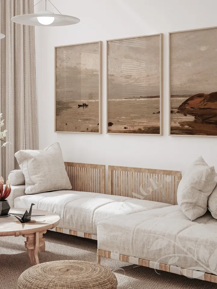 Large Triptych Wall Art, Coastal Antique Oil Painting Vintage PRINTABLE Decor, Digita Downloadable | 311 S3