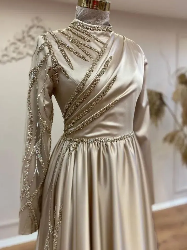 AHUNARE HIJAB - Şura Saten Wedding Dress, Muslim Evening Gown, Nikah, Islamic Wedding, Engagement, Bridesmaid,
