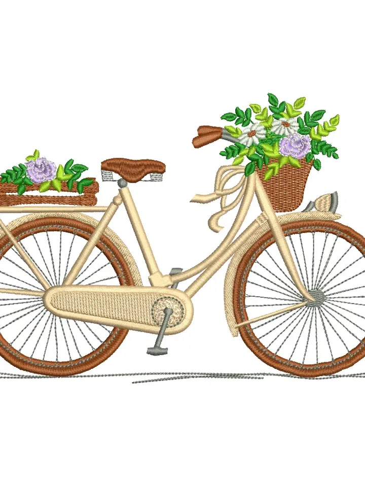Floral Bicycle machine embroidery deisgn