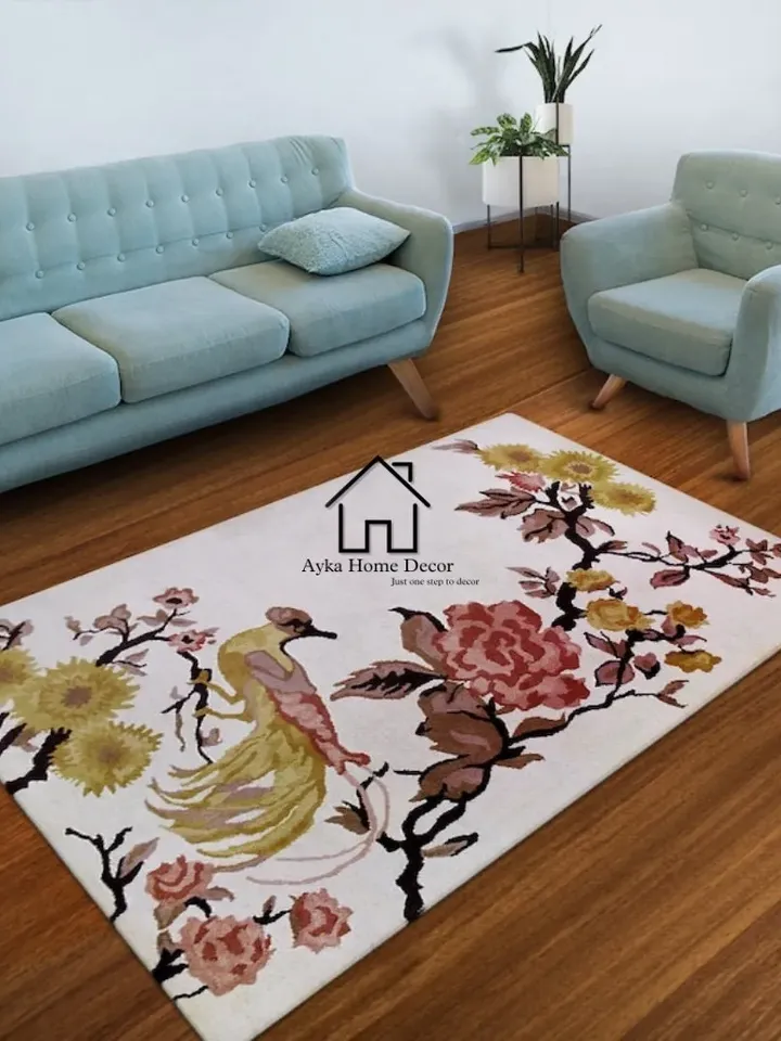 Ayka Flora HandMade Tufted 100% Fine wool Trending carpets and rugs for Living Room and for kids room / Flower Collection Rug / Christmas
