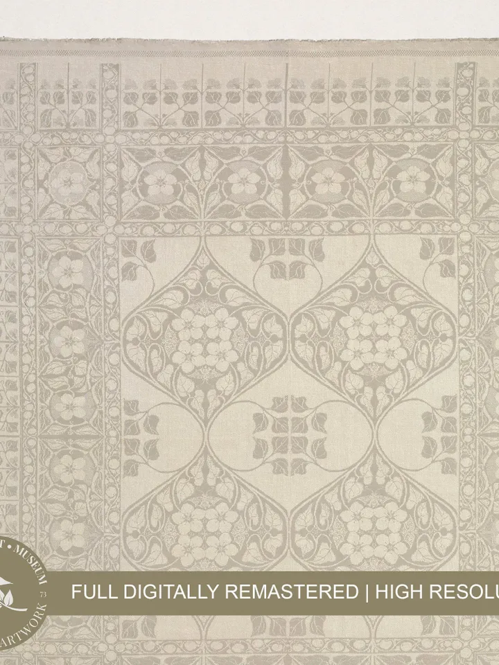 Neutral Vintage Textile Wall Art Print, Napkin With Apple Blossom Pattern, PRINTABLE Modern Farmhouse Decor | #149